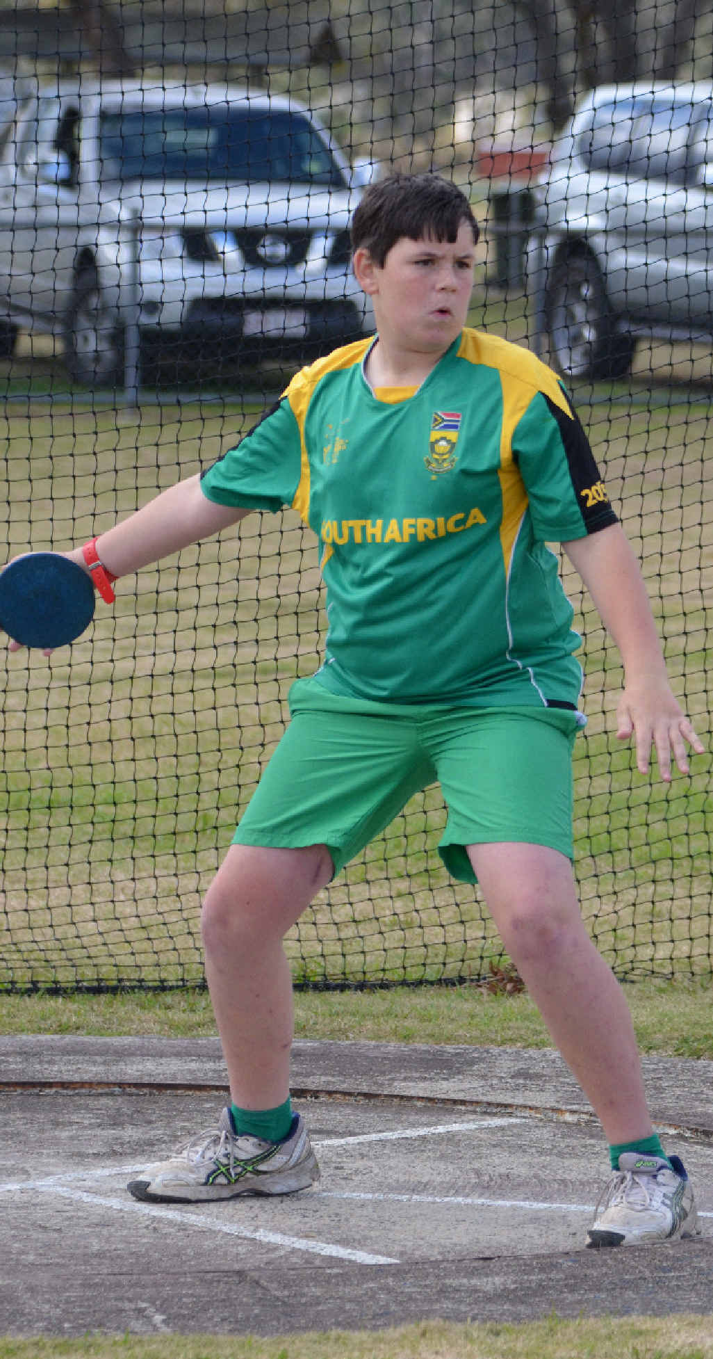 Caleb Fidge in the 13 years boys discus event. Caleb Fidge in the 13 years boys discus event.